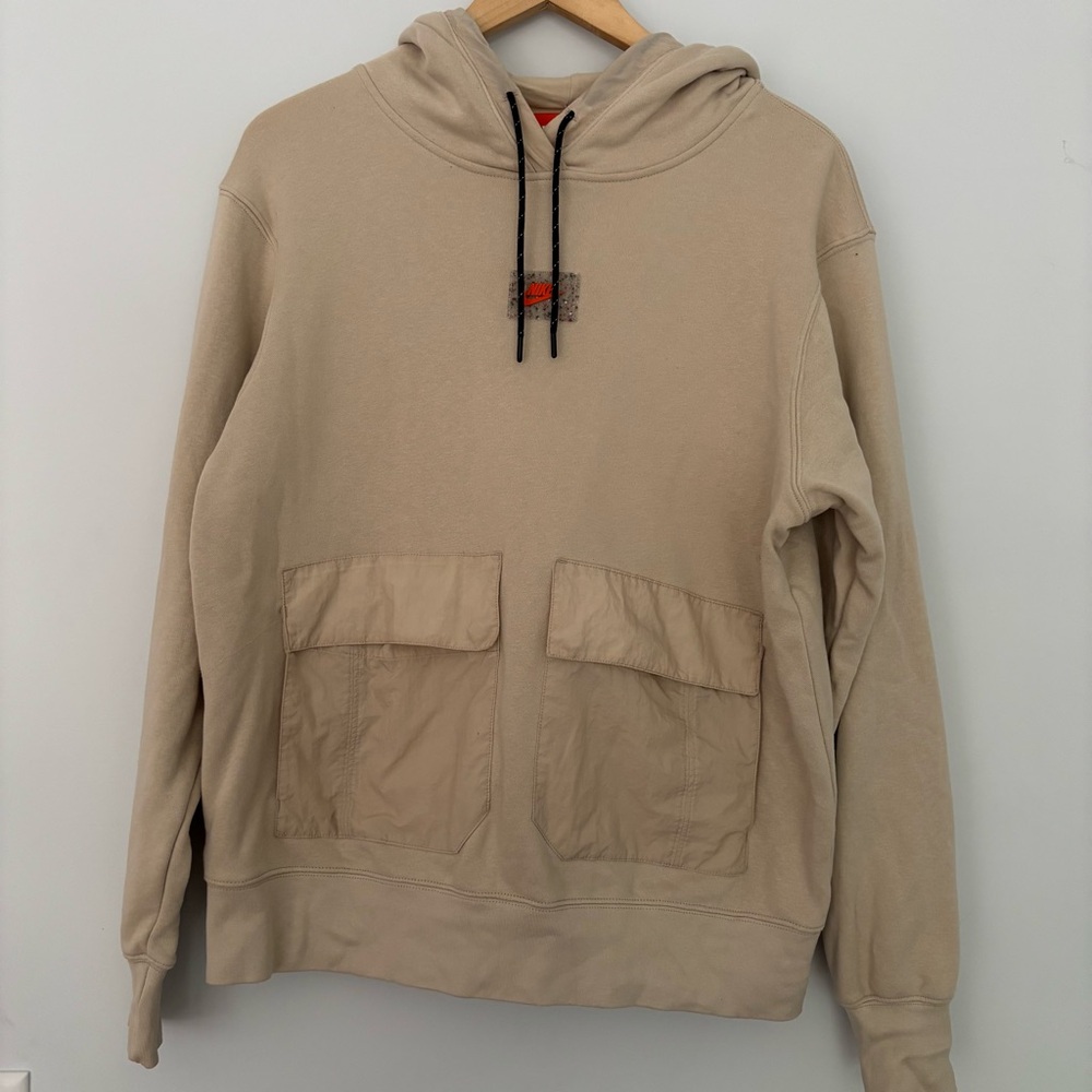 Nike Tan Hoodie Sweatshirt‎ Size Small Front Pockets Rubber Logo Speckled Street